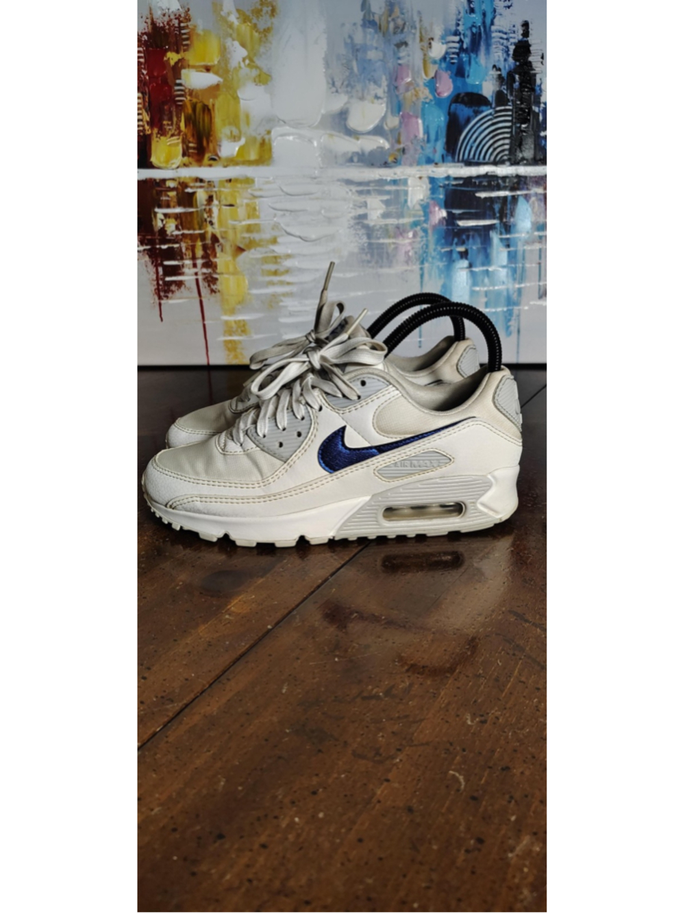 Nike Air Max 90 Shoes Womens Size 6.5 White Blue Leather Sneakers DX0115-100